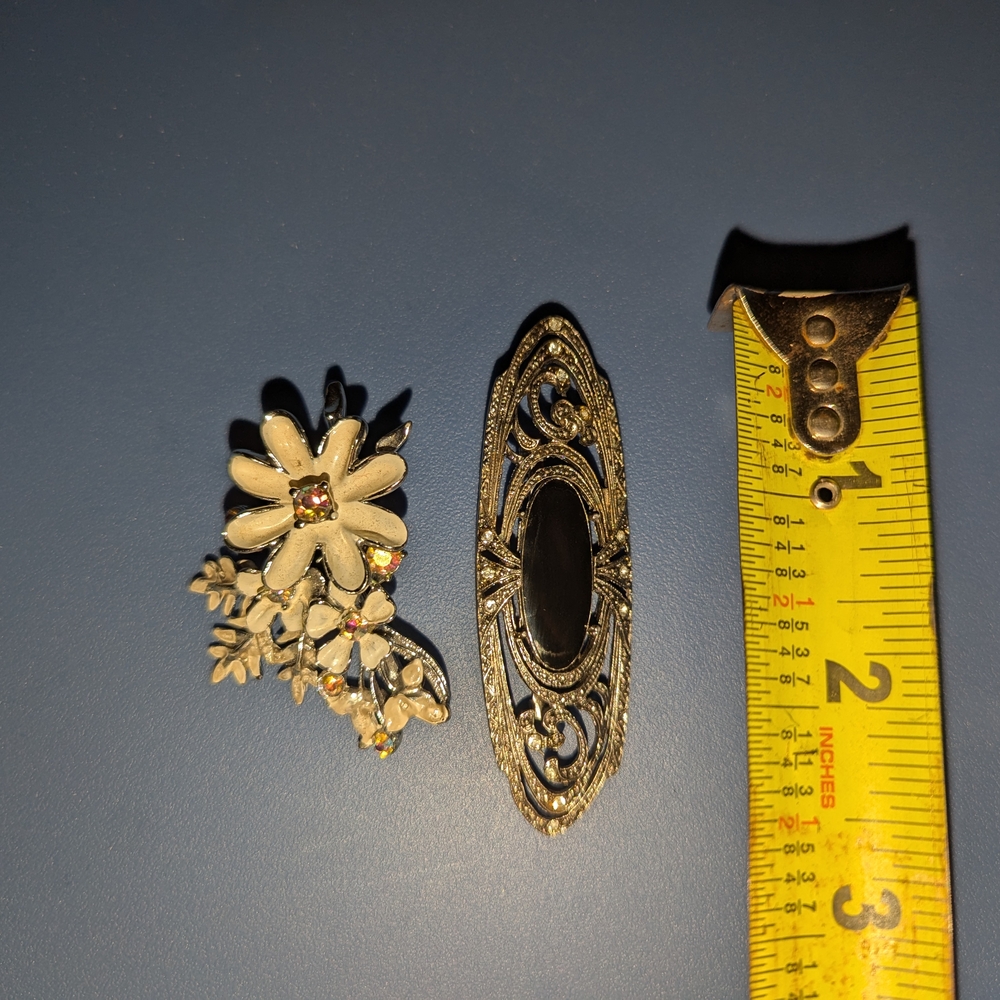 Elegant Silver and Black Brooch Set